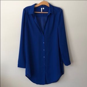 Frenchi | Long Blue Sheer Button Down